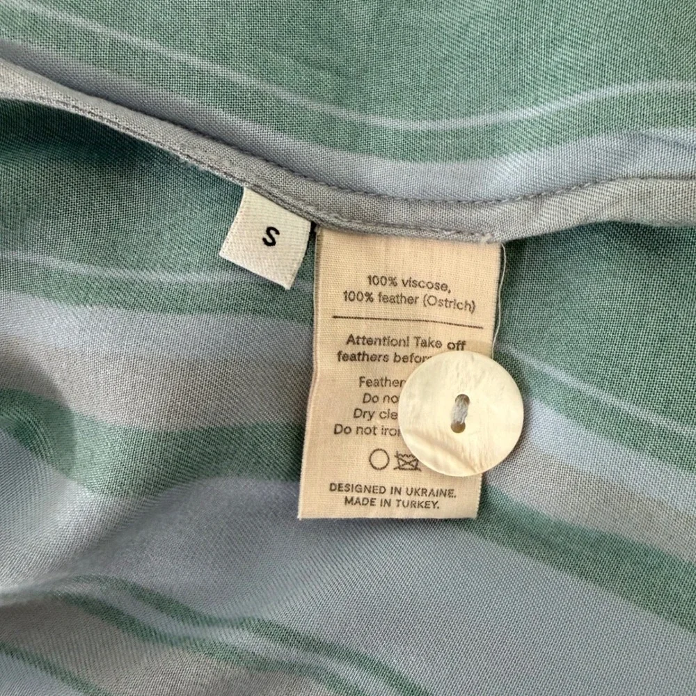 Sleeper Pajama Set Women Small Blue Green Striped Ostrich Feather Trim 2 Piece